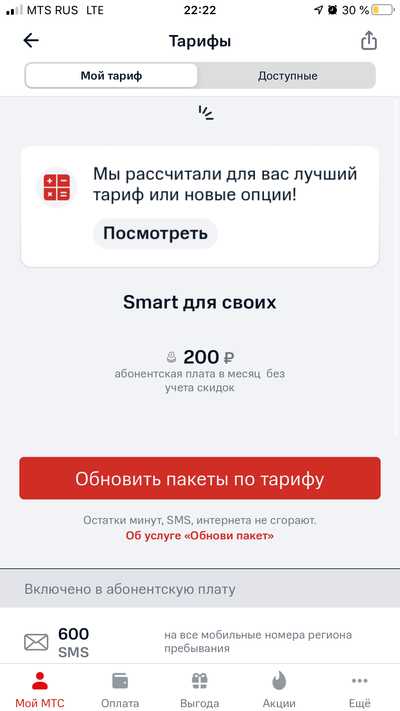 Тариф смарт 250 рублей в месяц
